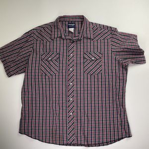 WRANGLER WESTERN FASHION PEARL SNAP SHIRT SHORT SLEEVE RED PLAID MENS 2XL XXL